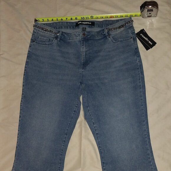 New With Tags Karl Lagerfeld Paris Plus Size 18W Chain Trim Flare Women's Jeans - Picture 2 of 6